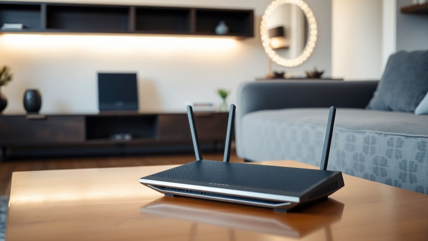 Configuração de roteador mesh em sala e quartos.