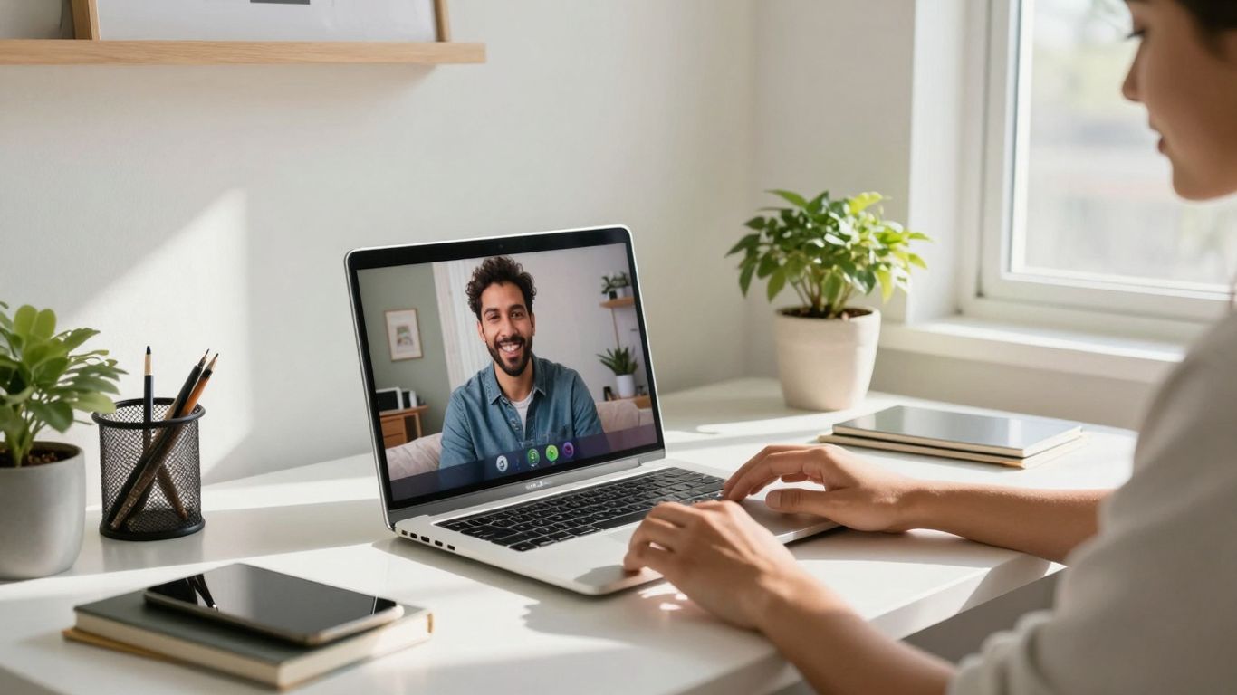 Pessoa trabalhando em casa com internet rápida.