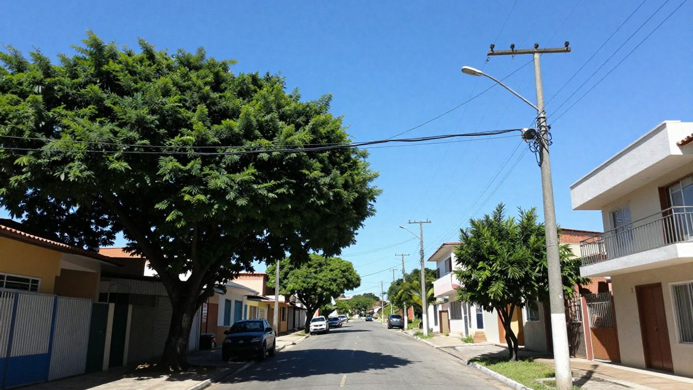 Rua em Jaboticatubas com cabo de fibra ótica.