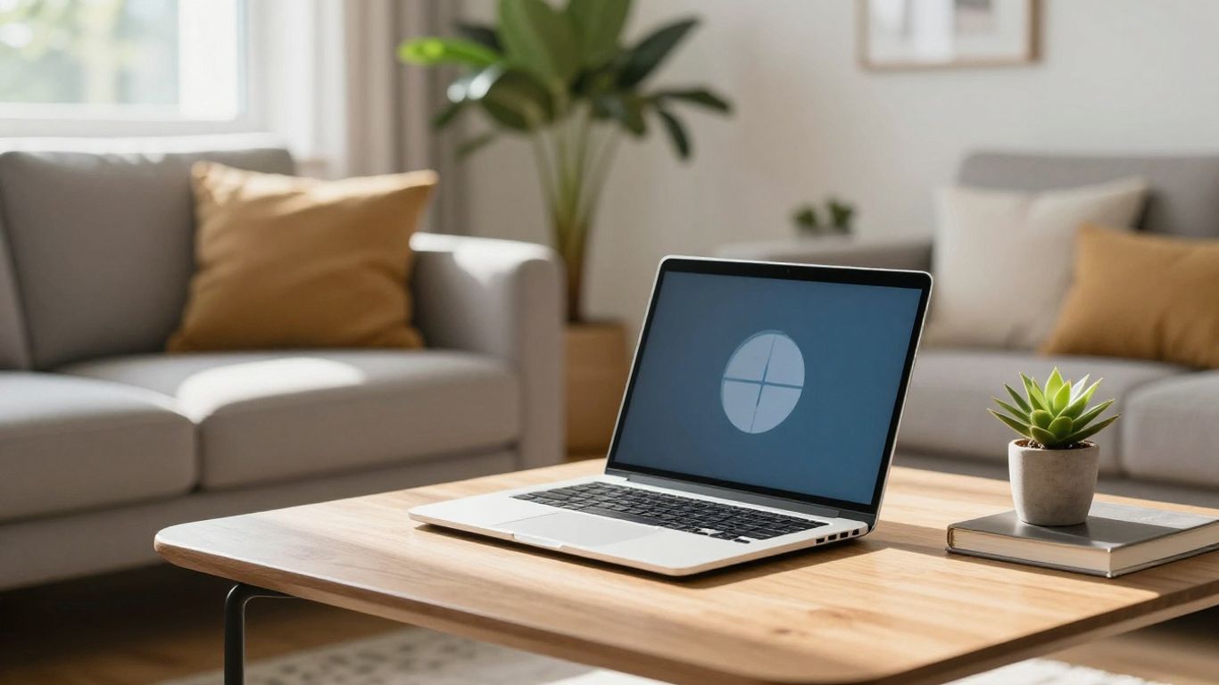 Internet rápida em casa com laptop e luz solar.